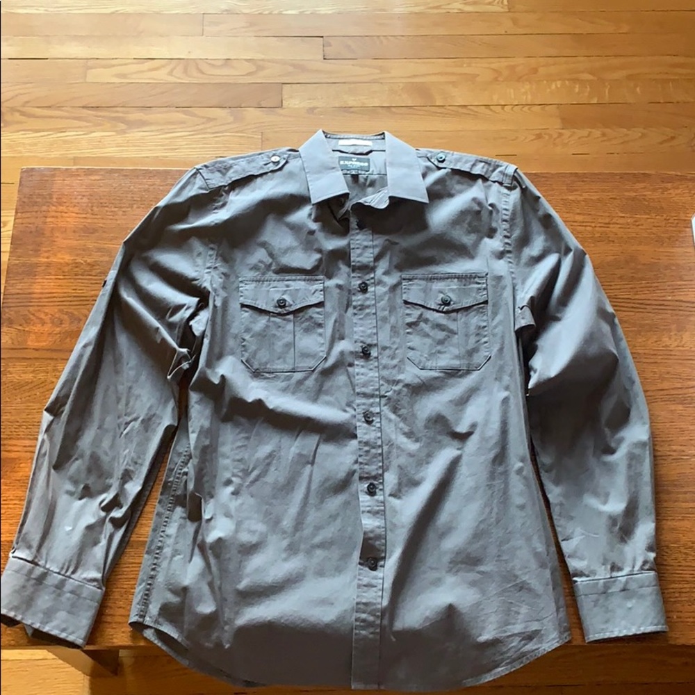 “Express” Grey Button Up